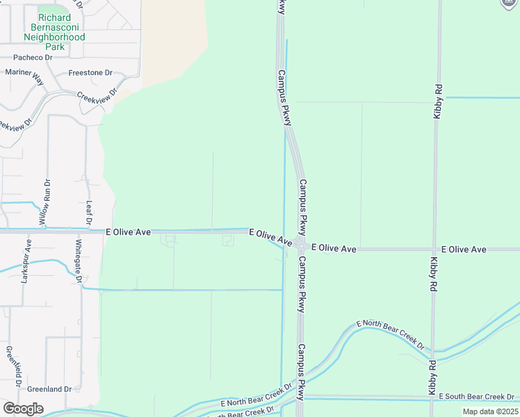 map of restaurants, bars, coffee shops, grocery stores, and more near 3390 East Olive Avenue in Merced