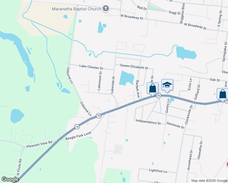 map of restaurants, bars, coffee shops, grocery stores, and more near 730 Lakeside Drive in Madisonville