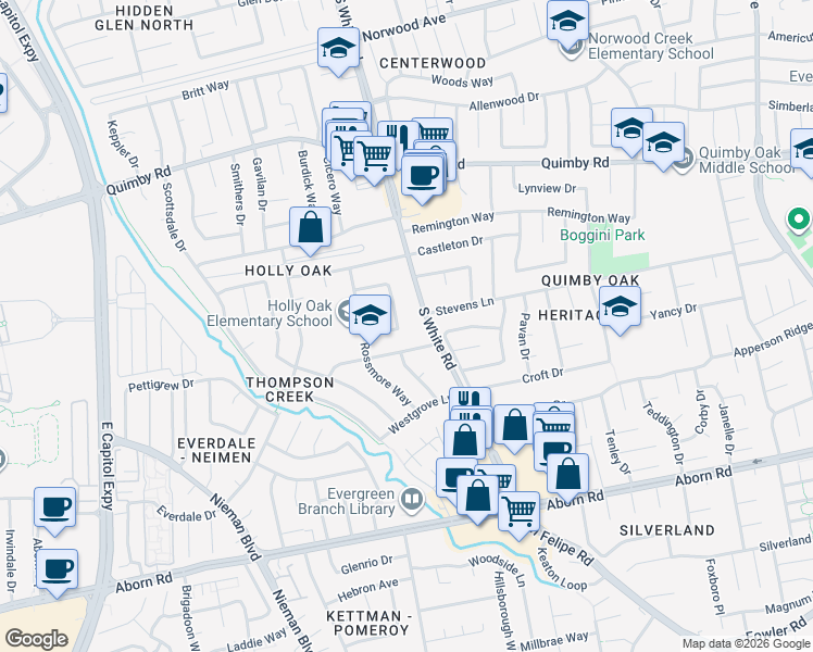 map of restaurants, bars, coffee shops, grocery stores, and more near 2949 South White Road in San Jose