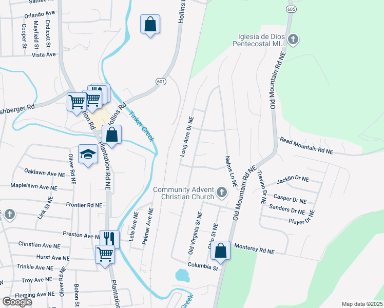 map of restaurants, bars, coffee shops, grocery stores, and more near 4626 Pennsylvania Avenue Northeast in Roanoke