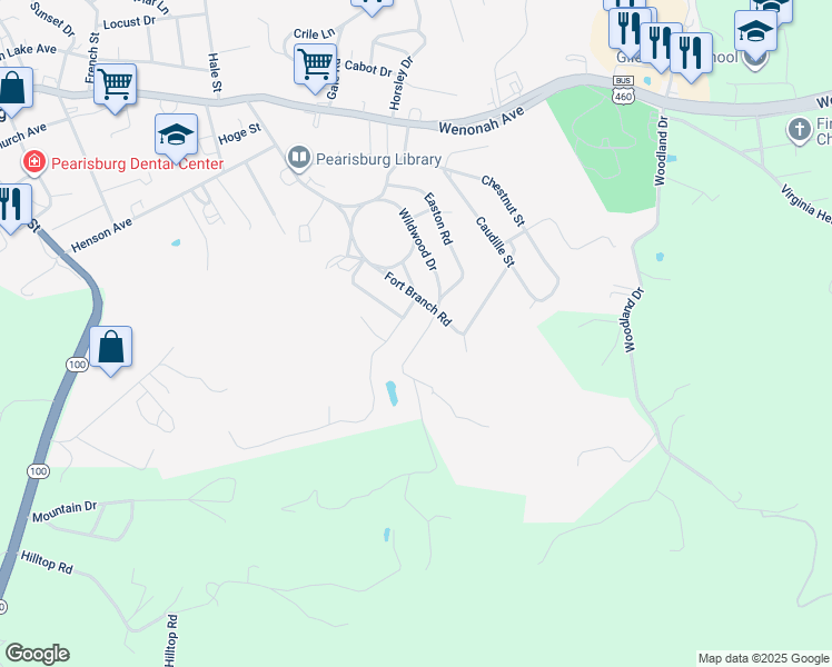 map of restaurants, bars, coffee shops, grocery stores, and more near 710 High Street in Pearisburg
