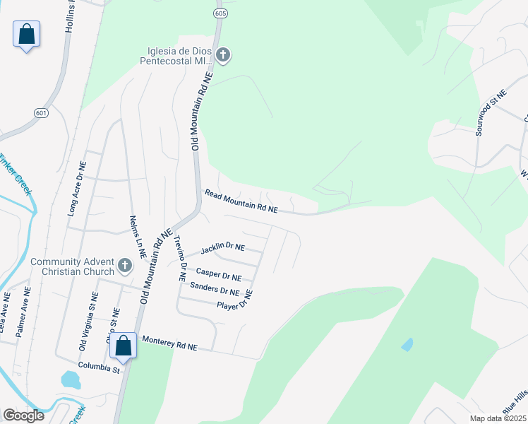 map of restaurants, bars, coffee shops, grocery stores, and more near 1609 Read Mountain Road Northeast in Roanoke