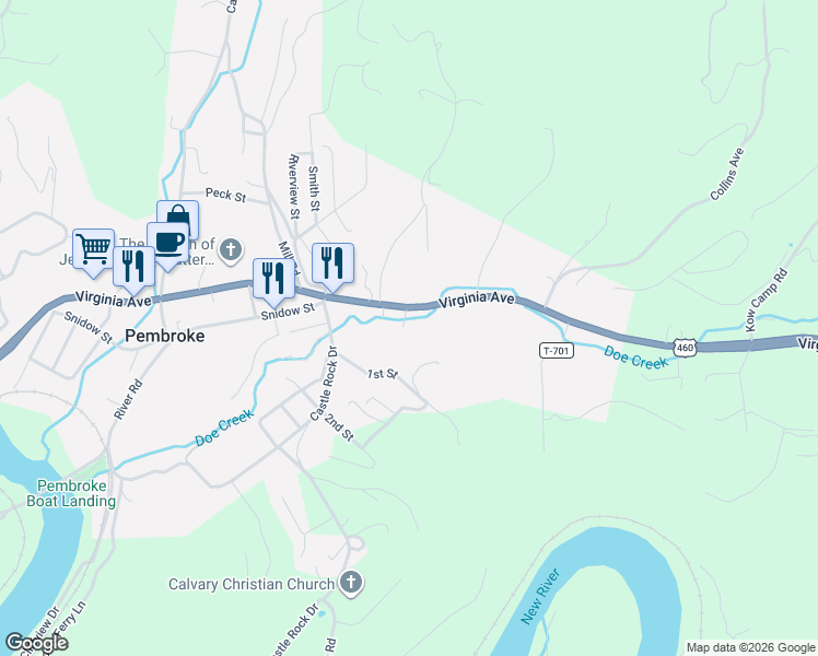 map of restaurants, bars, coffee shops, grocery stores, and more near 6012 Virginia Avenue in Pembroke