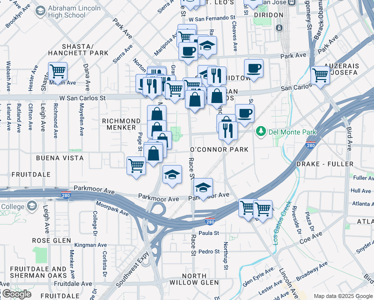 map of restaurants, bars, coffee shops, grocery stores, and more near 1310 Saddle Rack Street in San Jose