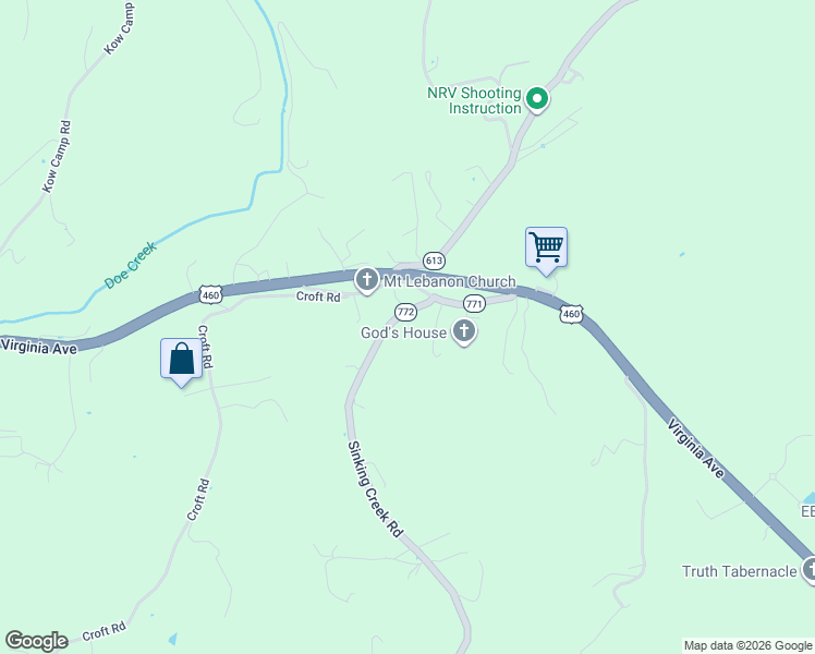 map of restaurants, bars, coffee shops, grocery stores, and more near 125 Sinking Creek Road in Pembroke