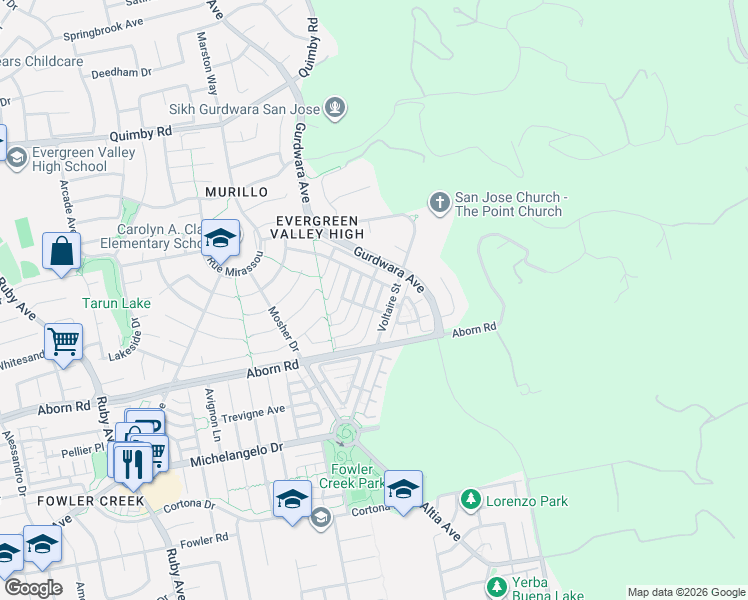 map of restaurants, bars, coffee shops, grocery stores, and more near 4133 Horizon Lane in San Jose