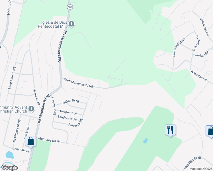 map of restaurants, bars, coffee shops, grocery stores, and more near 1702 Read Mountain Road in Roanoke