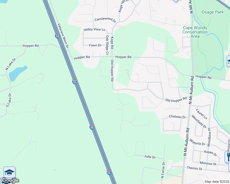 map of restaurants, bars, coffee shops, grocery stores, and more near 3701 Old Hopper Road in Cape Girardeau