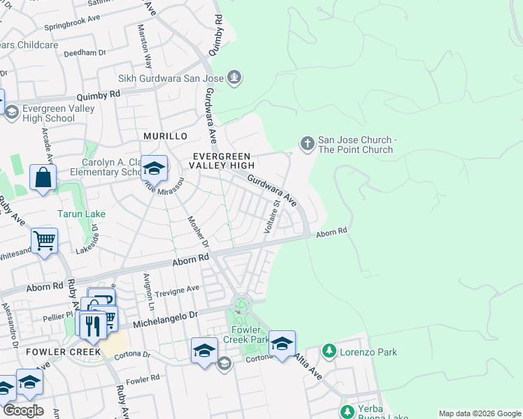 map of restaurants, bars, coffee shops, grocery stores, and more near 4133 Horizon Lane in San Jose