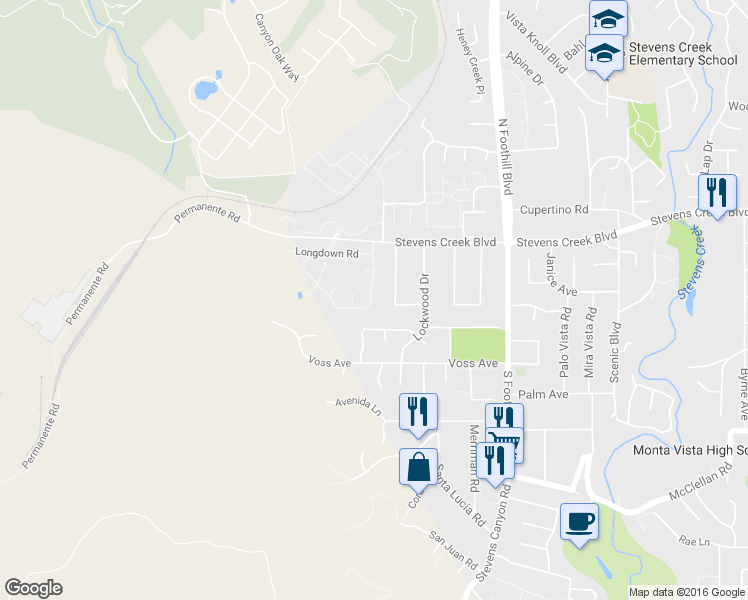 map of restaurants, bars, coffee shops, grocery stores, and more near 10150 Firwood Drive in Cupertino