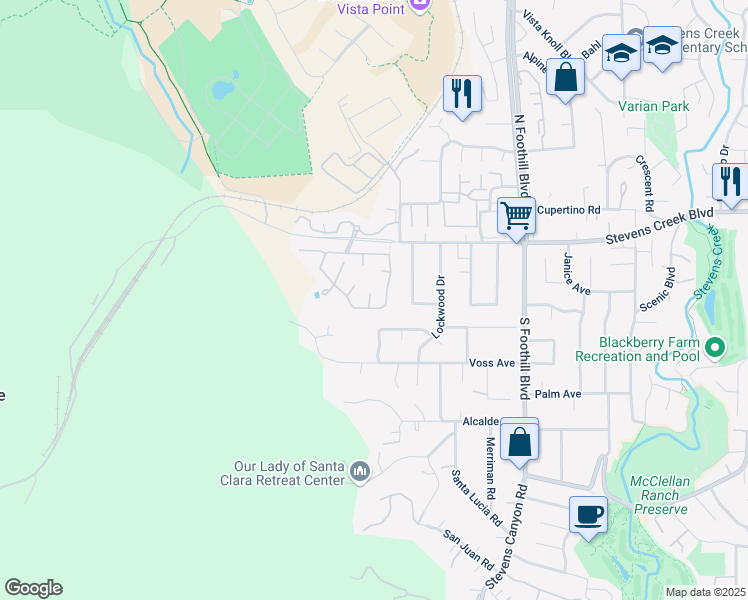 map of restaurants, bars, coffee shops, grocery stores, and more near 10150 Firwood Drive in Cupertino