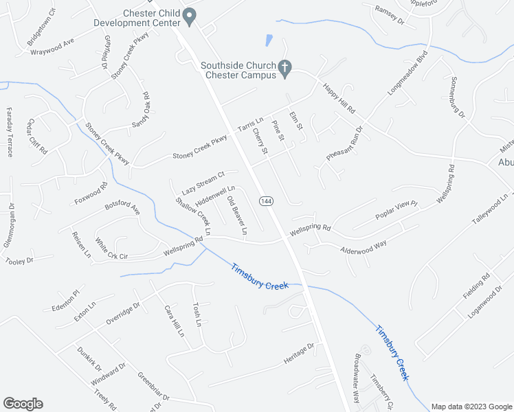 map of restaurants, bars, coffee shops, grocery stores, and more near 4030 Hiddenwell Lane in Chester
