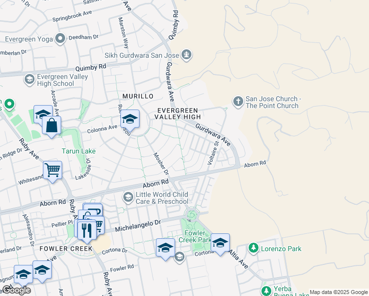 map of restaurants, bars, coffee shops, grocery stores, and more near 4147 Lago De Bracciano Place in San Jose