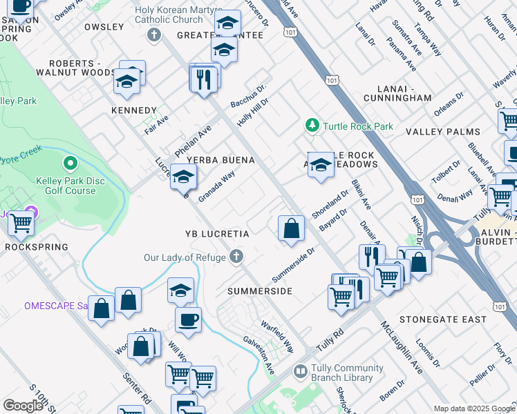 map of restaurants, bars, coffee shops, grocery stores, and more near 1044 Durness Place in San Jose