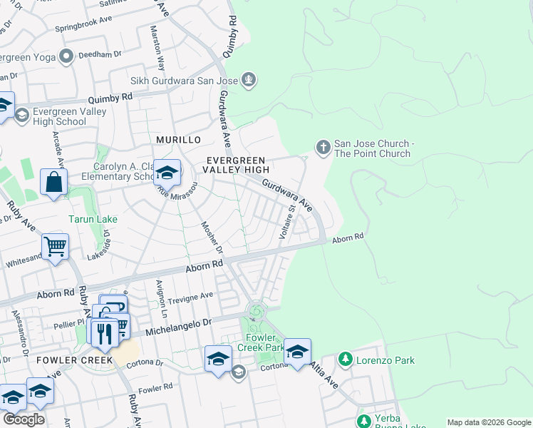 map of restaurants, bars, coffee shops, grocery stores, and more near 4133 Horizon Lane in San Jose