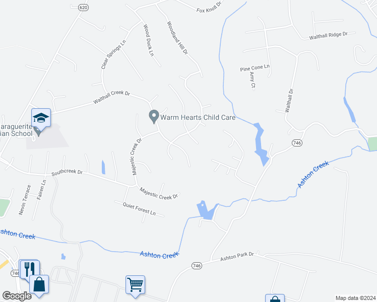 map of restaurants, bars, coffee shops, grocery stores, and more near 1230 Walthall Creek Drive in Colonial Heights