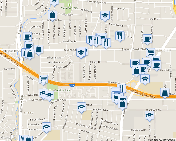 map of restaurants, bars, coffee shops, grocery stores, and more near 328 Greendale Way in San Jose