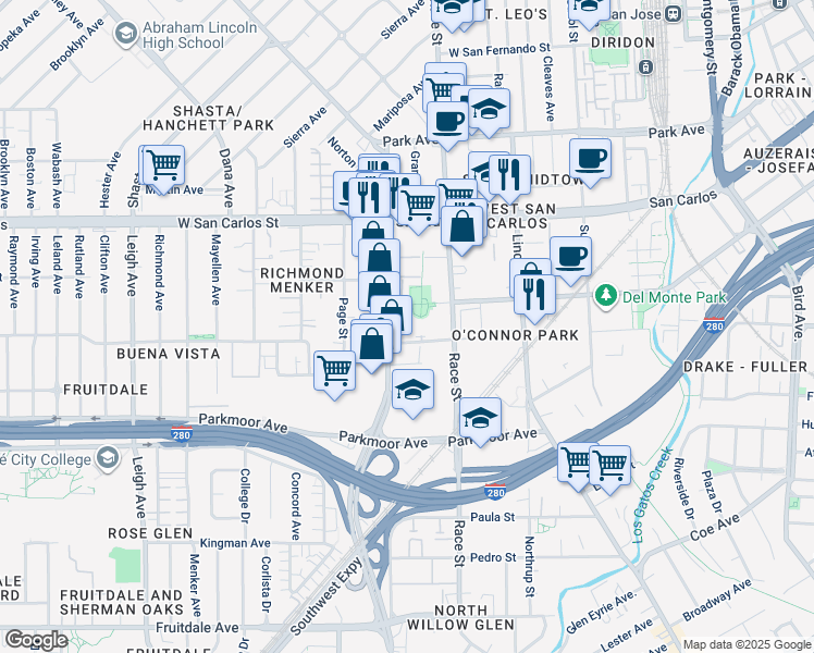 map of restaurants, bars, coffee shops, grocery stores, and more near 1390 Saddle Rack Street in San Jose