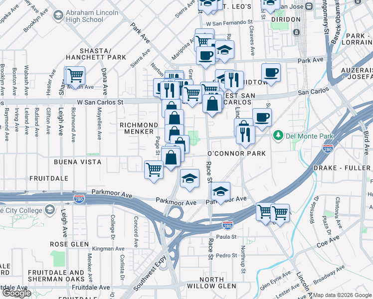 map of restaurants, bars, coffee shops, grocery stores, and more near 1390 Saddle Rack Street in San Jose
