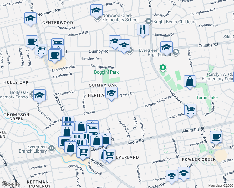 map of restaurants, bars, coffee shops, grocery stores, and more near 3049 Yancy Drive in San Jose