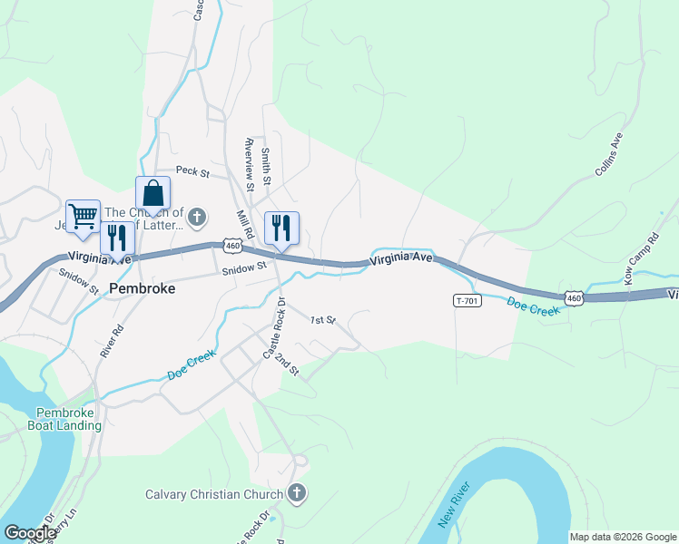 map of restaurants, bars, coffee shops, grocery stores, and more near 6012 Virginia Avenue in Pembroke