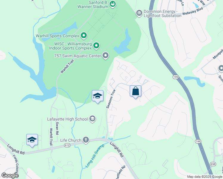 map of restaurants, bars, coffee shops, grocery stores, and more near 502 Spring Trce in Williamsburg