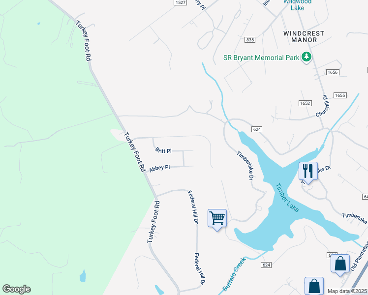 map of restaurants, bars, coffee shops, grocery stores, and more near 200 Britt Place in Forest