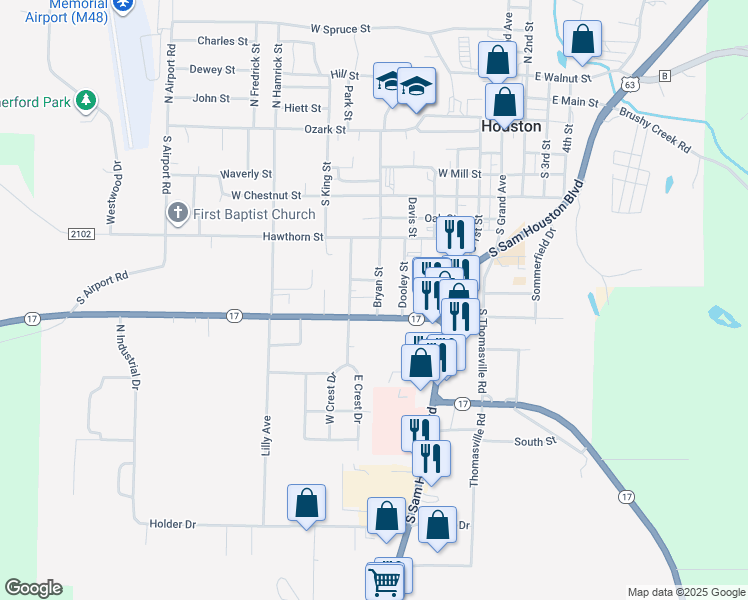 map of restaurants, bars, coffee shops, grocery stores, and more near 903 Bryan Street in Houston