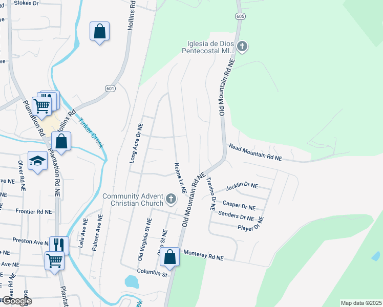 map of restaurants, bars, coffee shops, grocery stores, and more near 4619 Golfview Drive Northeast in Roanoke