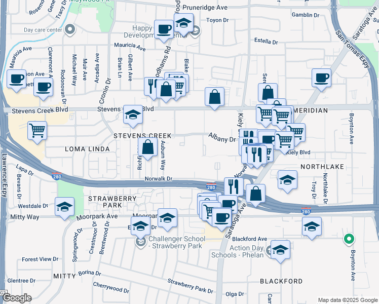 map of restaurants, bars, coffee shops, grocery stores, and more near 4337 Norwalk Drive in San Jose