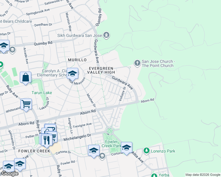 map of restaurants, bars, coffee shops, grocery stores, and more near 4128 Arezzo Pointe Lane in San Jose