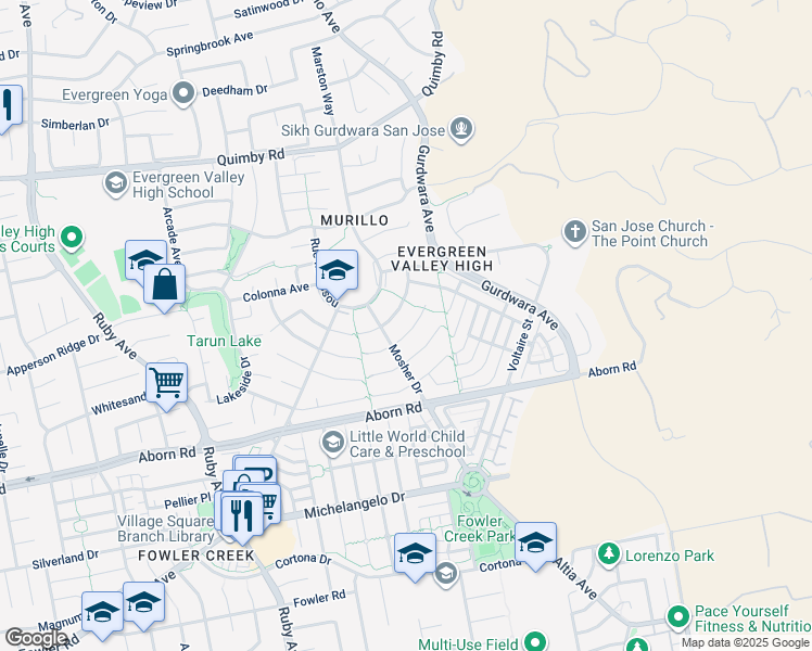 map of restaurants, bars, coffee shops, grocery stores, and more near 3553 Cassis Court in San Jose
