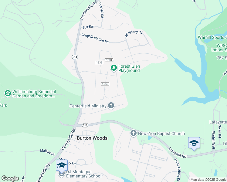 map of restaurants, bars, coffee shops, grocery stores, and more near 313 Walker Drive in Williamsburg