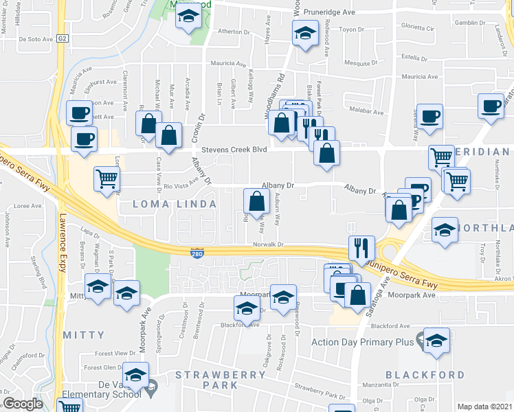 map of restaurants, bars, coffee shops, grocery stores, and more near 328 Greendale Way in San Jose
