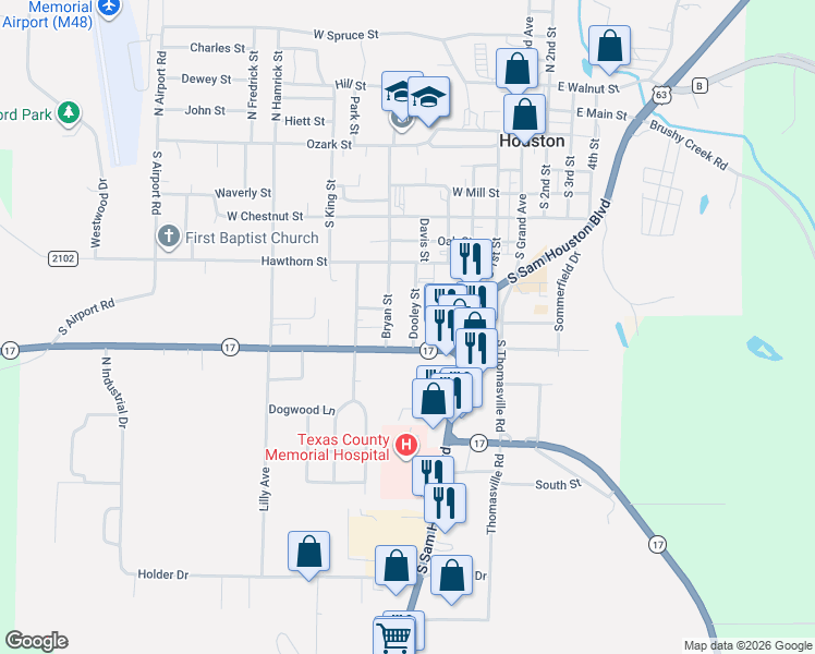 map of restaurants, bars, coffee shops, grocery stores, and more near 913 Dooley Street in Houston