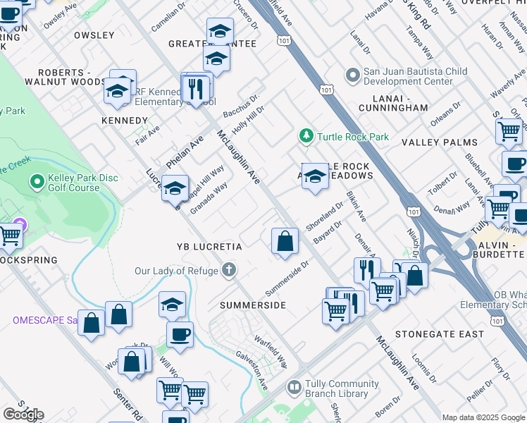map of restaurants, bars, coffee shops, grocery stores, and more near 1044 Durness Place in San Jose