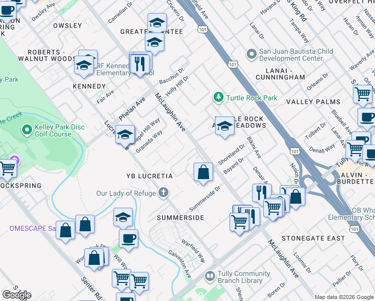 map of restaurants, bars, coffee shops, grocery stores, and more near 1044 Durness Place in San Jose