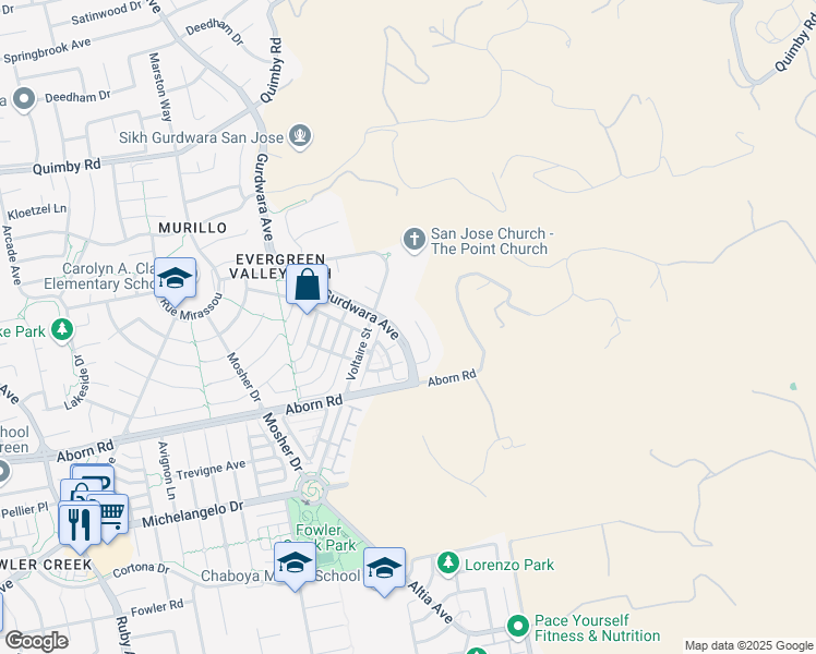 map of restaurants, bars, coffee shops, grocery stores, and more near 3815 Carrera Court in San Jose