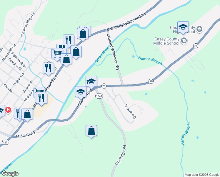 map of restaurants, bars, coffee shops, grocery stores, and more near 956 Kentucky 70 in Liberty