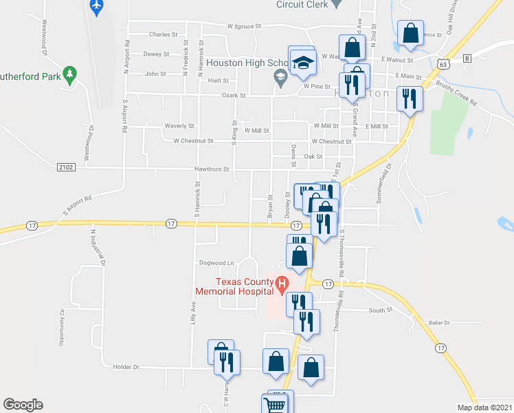 map of restaurants, bars, coffee shops, grocery stores, and more near 903 Bryan Street in Houston