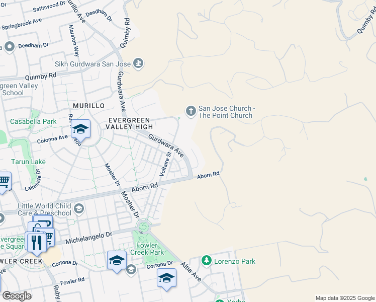 map of restaurants, bars, coffee shops, grocery stores, and more near 3815 Carrera Court in San Jose