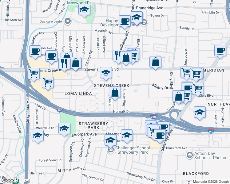 map of restaurants, bars, coffee shops, grocery stores, and more near 328 Greendale Way in San Jose