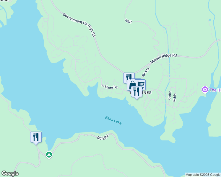 map of restaurants, bars, coffee shops, grocery stores, and more near 54222 Mono in Bass Lake
