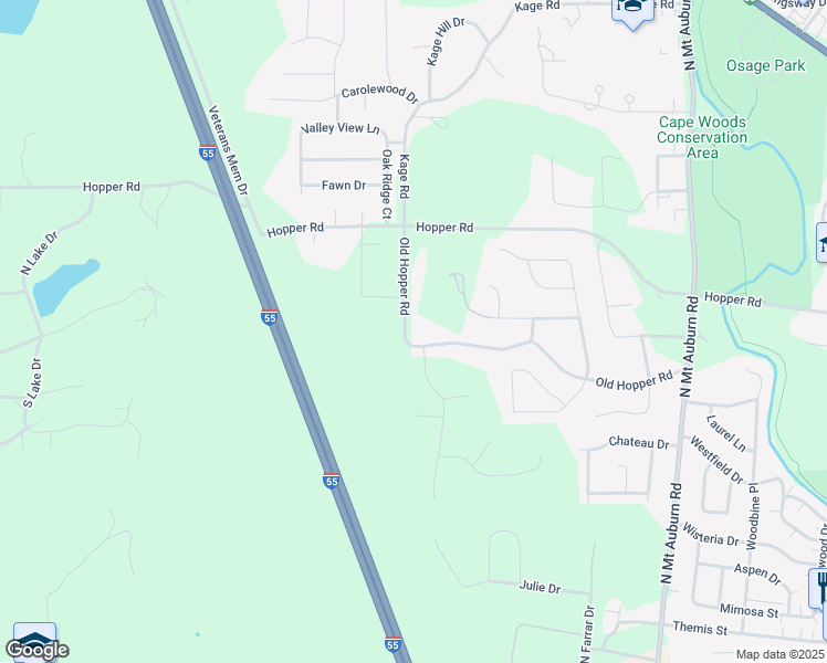 map of restaurants, bars, coffee shops, grocery stores, and more near 3701 Old Hopper Road in Cape Girardeau