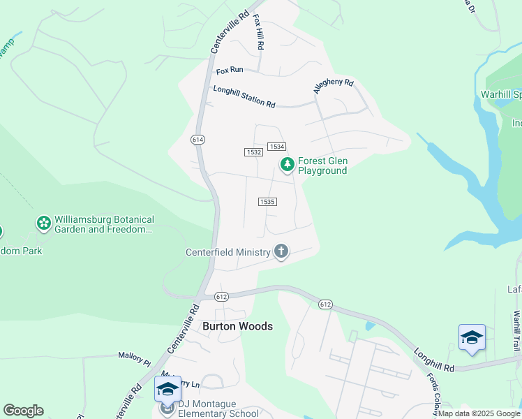 map of restaurants, bars, coffee shops, grocery stores, and more near 213 Mildred Drive in Williamsburg