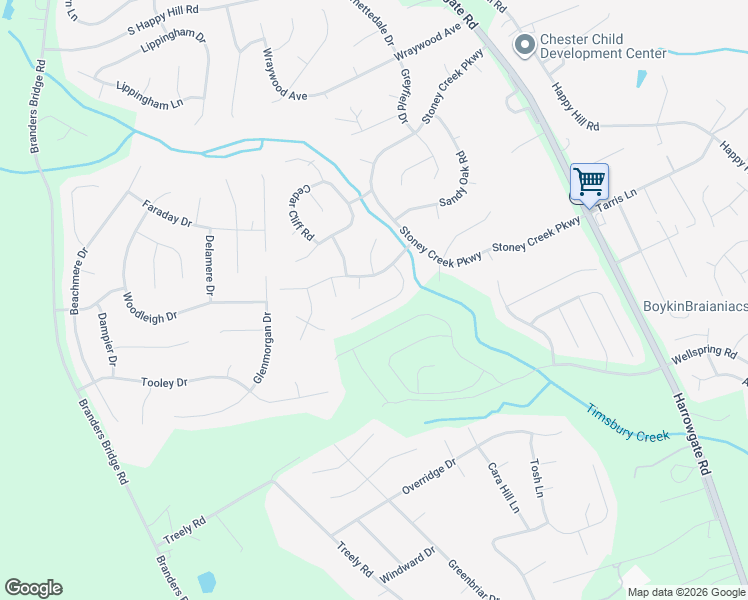 map of restaurants, bars, coffee shops, grocery stores, and more near 4601 Foxwood Road in Chester