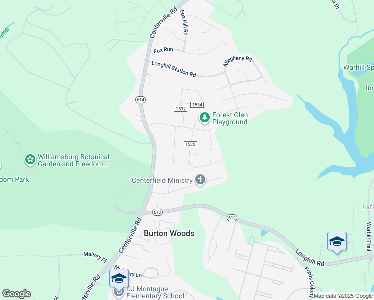 map of restaurants, bars, coffee shops, grocery stores, and more near 213 Mildred Drive in Williamsburg