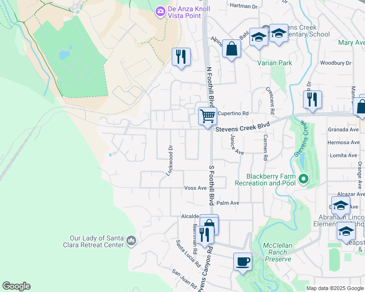 map of restaurants, bars, coffee shops, grocery stores, and more near 10161 Prado Vista Avenue in Cupertino