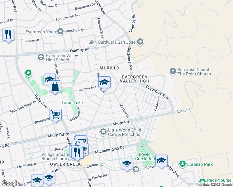 map of restaurants, bars, coffee shops, grocery stores, and more near 3823 Mosher Drive in San Jose