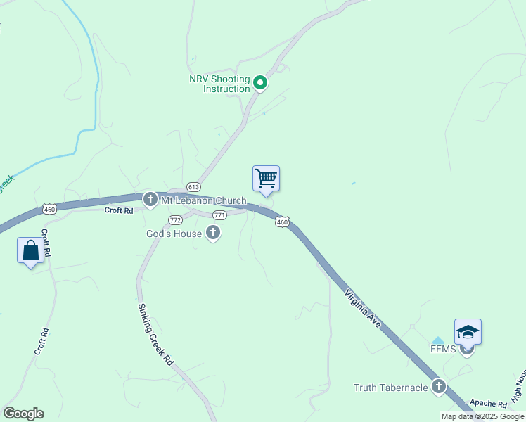 map of restaurants, bars, coffee shops, grocery stores, and more near U.S. 460 in Oakvale